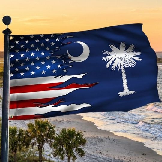 South Carolina And American Grommet Flag, Double Side, 6-month warranty