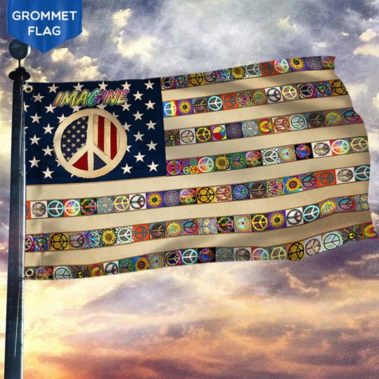 Peace Sign Hippie Grommet Flag