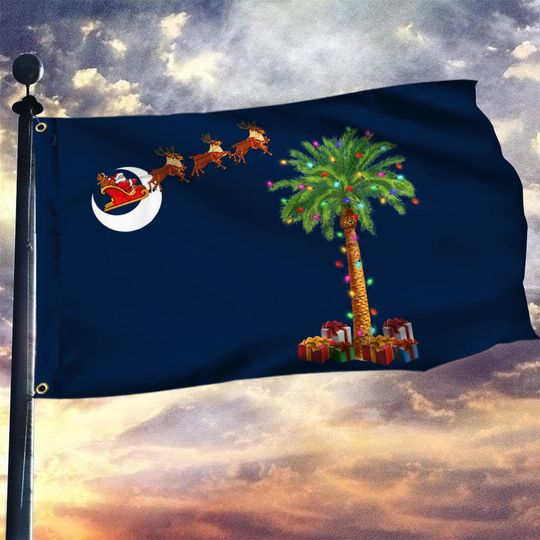 South Carolina Christmas Grommet Flag Santa Palmetto Tree