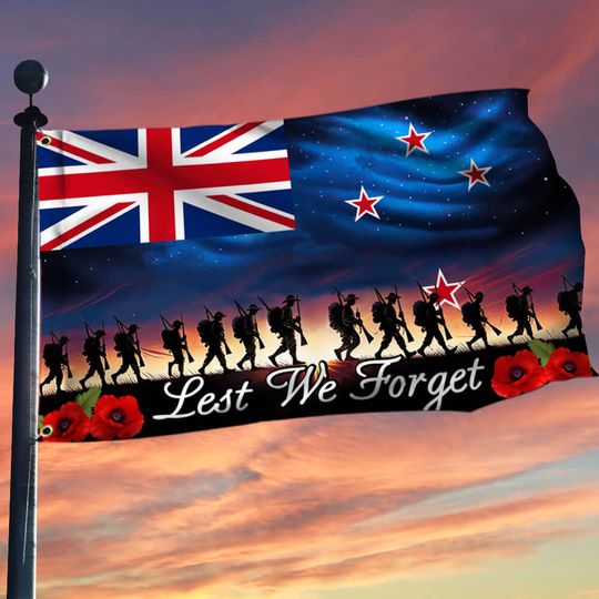 Anzac Day New Zealand Lest We Forget Grommet Flag