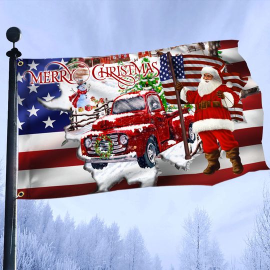 US Santa Claus Grommet Flag Red Truck Comes Home For Christmas