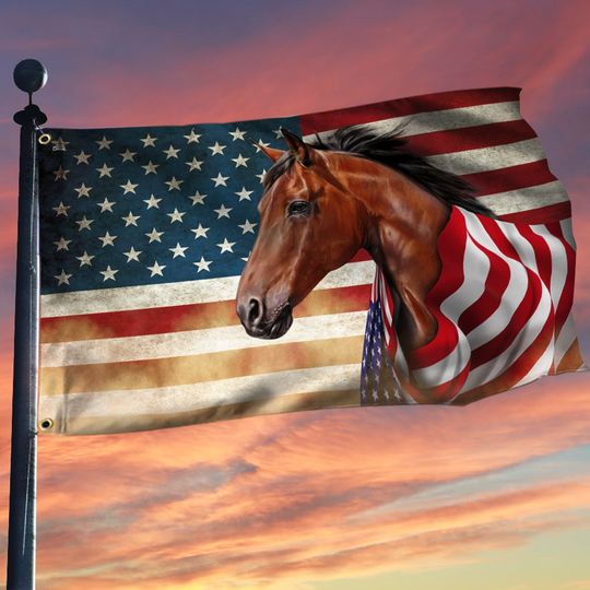 Horse Wrapped In Glory. American Patriotic Horse Grommet Flag