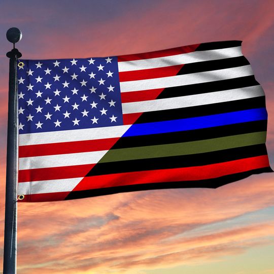 Police Military and Fire Thin Line USA Blue Green Red Line Grommet Flag