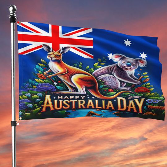 Australia Kangaroo and Koala Happy Australia Day Grommet Flag