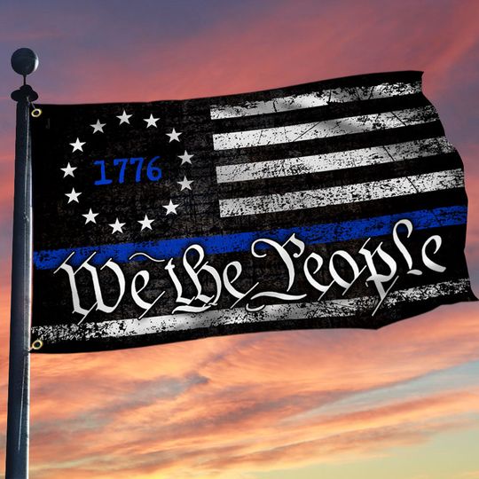 Thin Blue Line Betsy Ross Grommet Flag, Canvas Material, Double sided printed