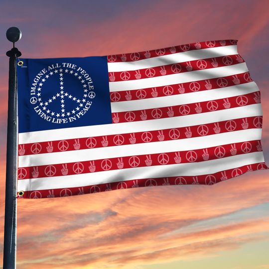Peace Sign. Imagine All The People Living Life In Peace American Grommet Flag