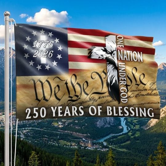 250 Years of Blessing Grommet Flag, 1776 2026 Patriotic Eagle with Cross Decor