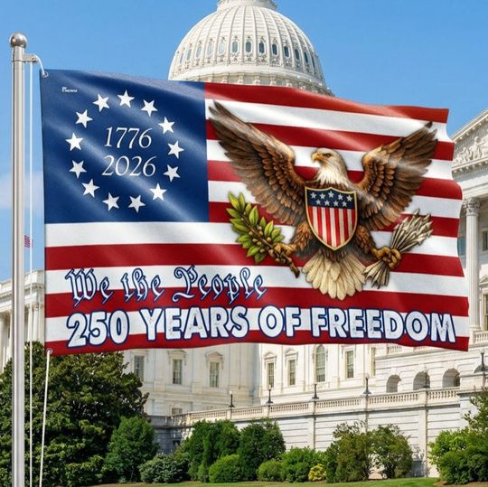 250 Years Betsy Ross Flag, We The People Bald Eagle Shield Patriotic Grommet Flag