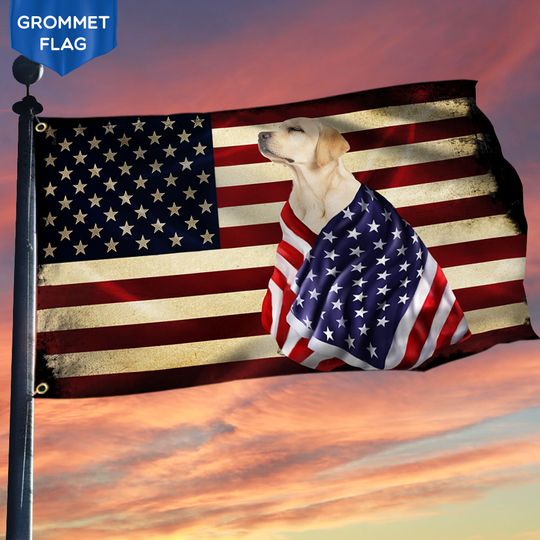 Yellow Labrador Retriever Grommet Flag American Patriot Wrapped in Glory