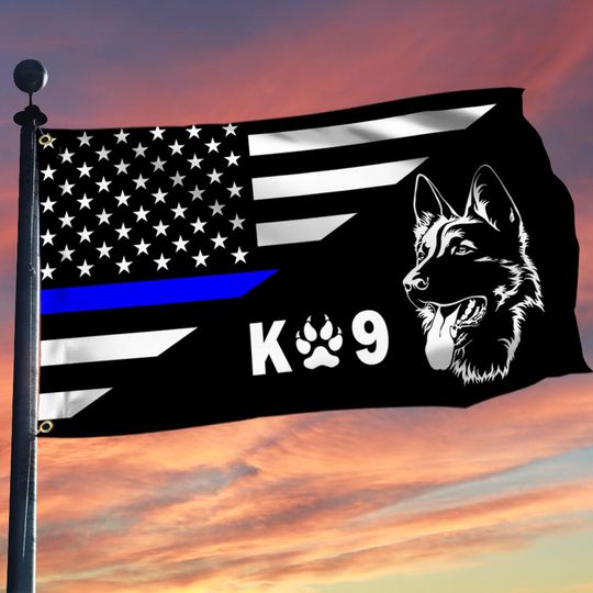 Police Flag Thin Blue Line Police Dog K9 German Shepherd Grommet Flag