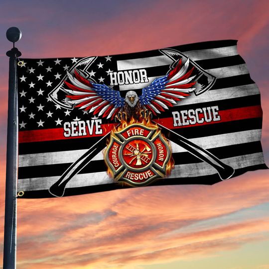 Firefighter The Thin Red Line American Eagle Grommet Flag