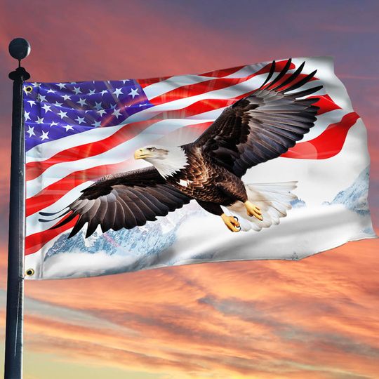 Patriotic Bald Eagle American Grommet Flag