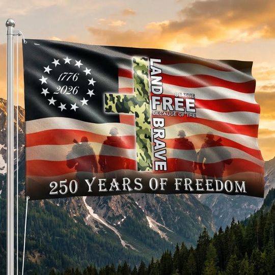 Betsy Ross 250 Years of Freedom, Land of Free Veterans Grommet Flag