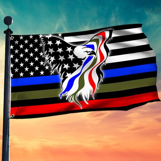 Police Military and Fire Thin Line Eagle Grommet Flag USA Blue Green Red Line Flag