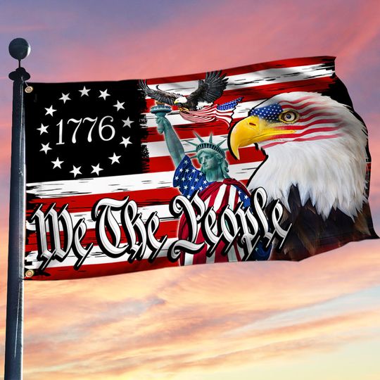 American Patriotic Eagle We The People 1776 Grommet Flag