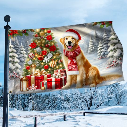 Golden Retriever Dog Christmas Grommet Flag