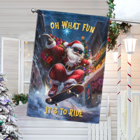 Cool Santa Christmas Flag | Skateboarding Santa Flag for Holiday Decor