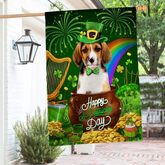 Basset Hound Dog Happy Patrick's Day Flag