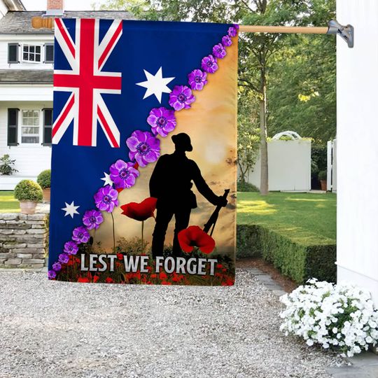 Anzac Day Lest We Forget Purple Poppy Australia Veteran Flag