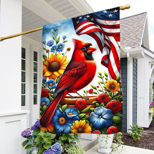 Flagwix American Flag - Patriotic Cardinal 4th of july Floral American Flag