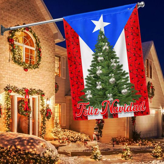 Feliz Navidad Puerto Rico Christmas Treee Flag