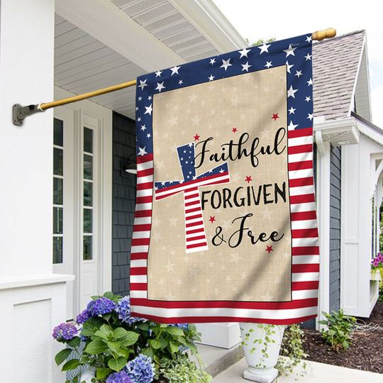 Flagwix American Flag - American Patriotic Cross Faithful Forgiven and Free Flag