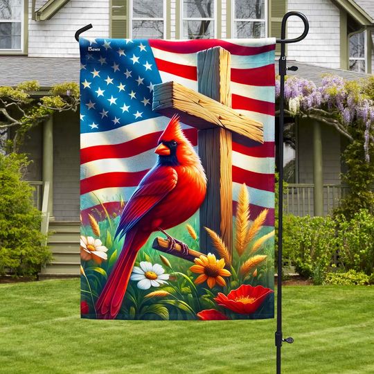 FLAGWIX Cardinal Wooden Cross Patriotic American Flag