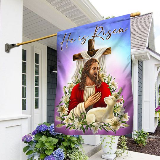 Easter Flag He Is Risen Cross