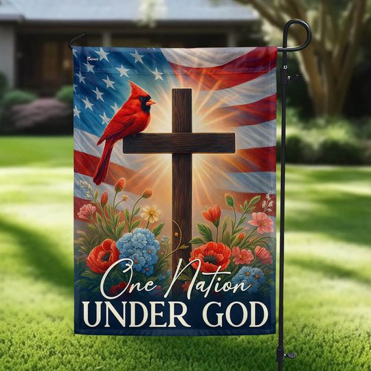 Cardinal Christian Cross American Flag One Nation Under God Flag