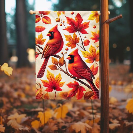 Cardinals Fall Autumn Leaves Flag