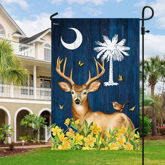 FLAGWIX South Carolina State Yellow Jessamine Flower and Whitetail Deer Flag