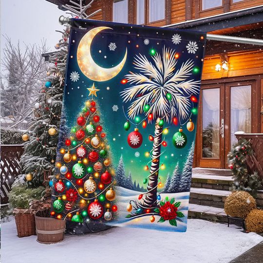 South Carolina Christmas Flag Palm Tree and Moon Christmas Tree Flag