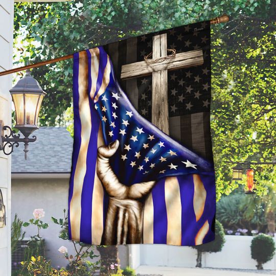 The Thin Blue Line Christian Cross. American U.S. Flag