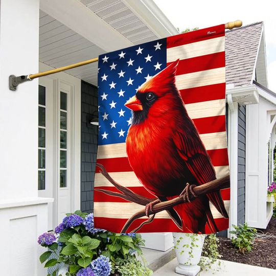 Patriotic Cardinal Bird American Flag
