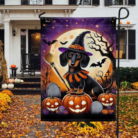 Dachshund Dog Halloween Flag
