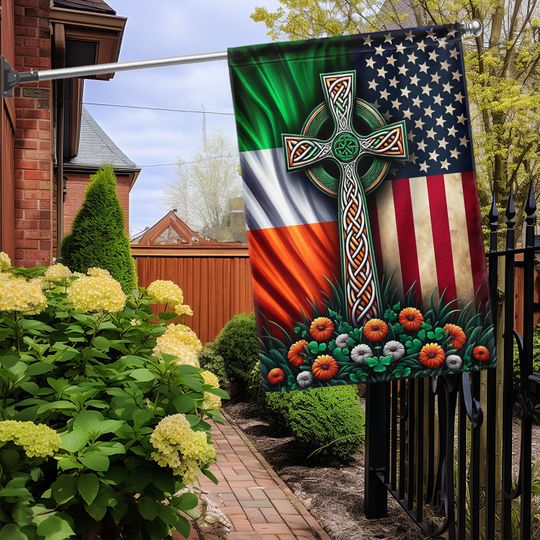 FLAGWIX Irish Celtic Knot Cross Ireland American Flag