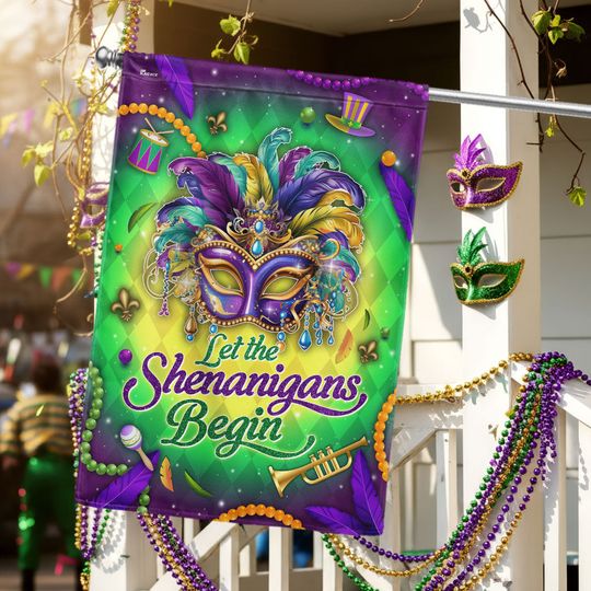 Happy Mardi Gras Mask Flag, Let The Shenanigans Begin Mardi Gras US Flag
