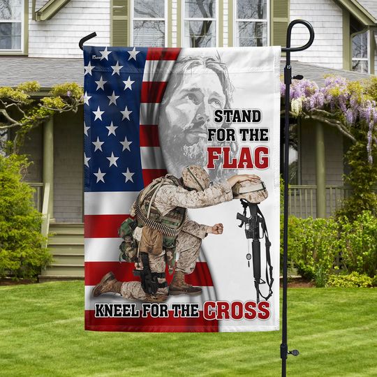 Veterans Day Jesus Christ Kneeling For The Cross Honoring Fallen Soldiers Flag