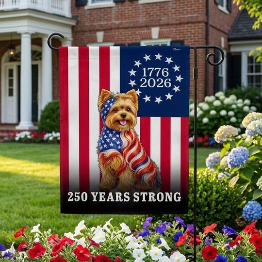Dog American Flag, 250 Years Strong Yorkshire Terrier Dog US Flag