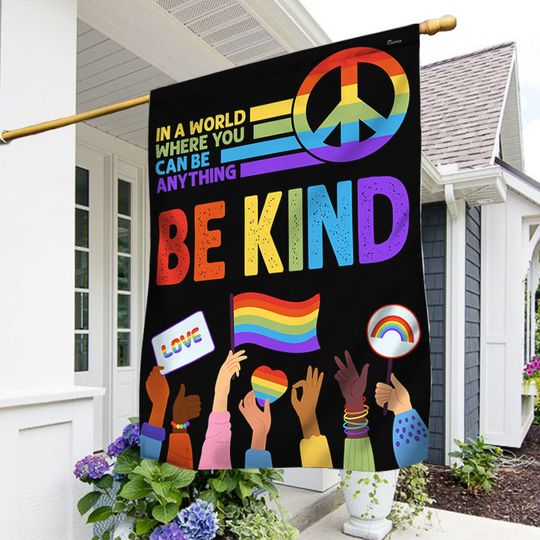 Be Kind LGBT Pride Peace Sign Flag