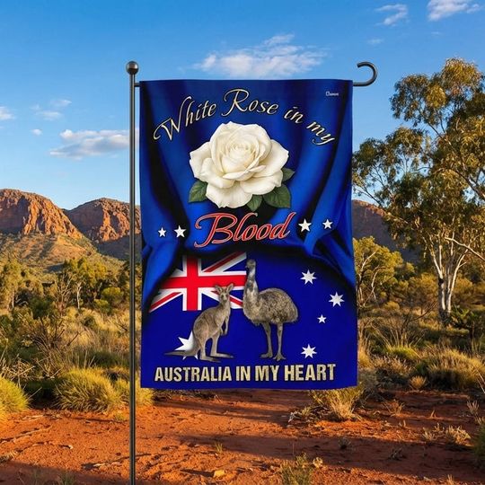 Australia Flag, Kangaroo and Emu Australia In My Heart US Flag