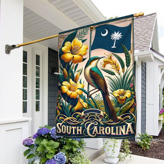 FLAGWIX South Carolina Jessamine Flower Wren Bird Flag