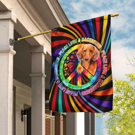 Peace Love & Dachshund Hippie Flag