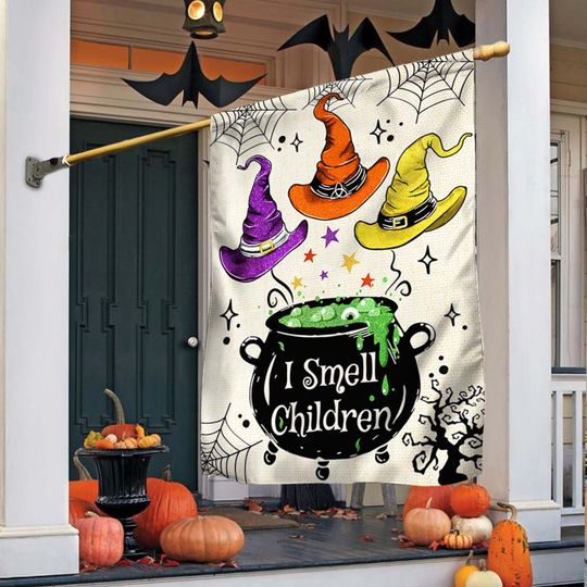 Three Witches Halloween I Smell Children Flag