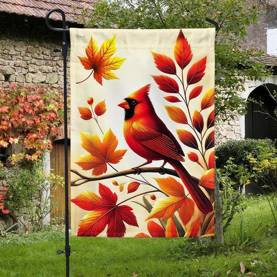 Cardinal Fall Autumn Leaves Flag