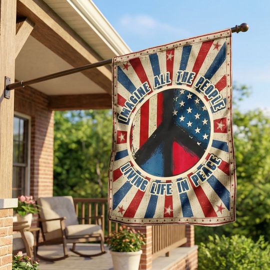Woodstock Flag, Hippie Flag. Imagine All The People Living Life In Peace Flag 3-Day Shipping
