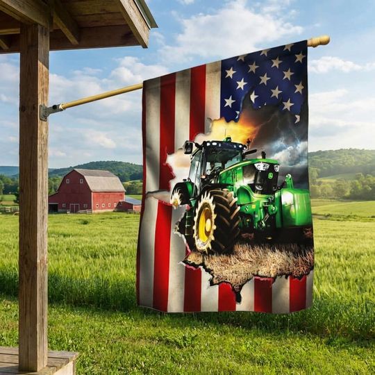 Tractor Farmer American Flag 3-Day Shipping