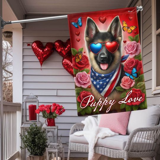 German Shepherd Dog Valentine Puppy Love Flag