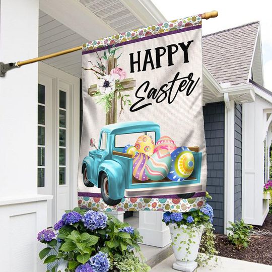 Happy Easter Flag Cross Christian Truck Eggs