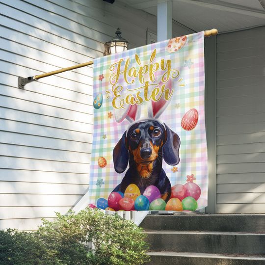 Dachshund Easter Flag Happy Easter Day - Dog Welcome Flag for Decor